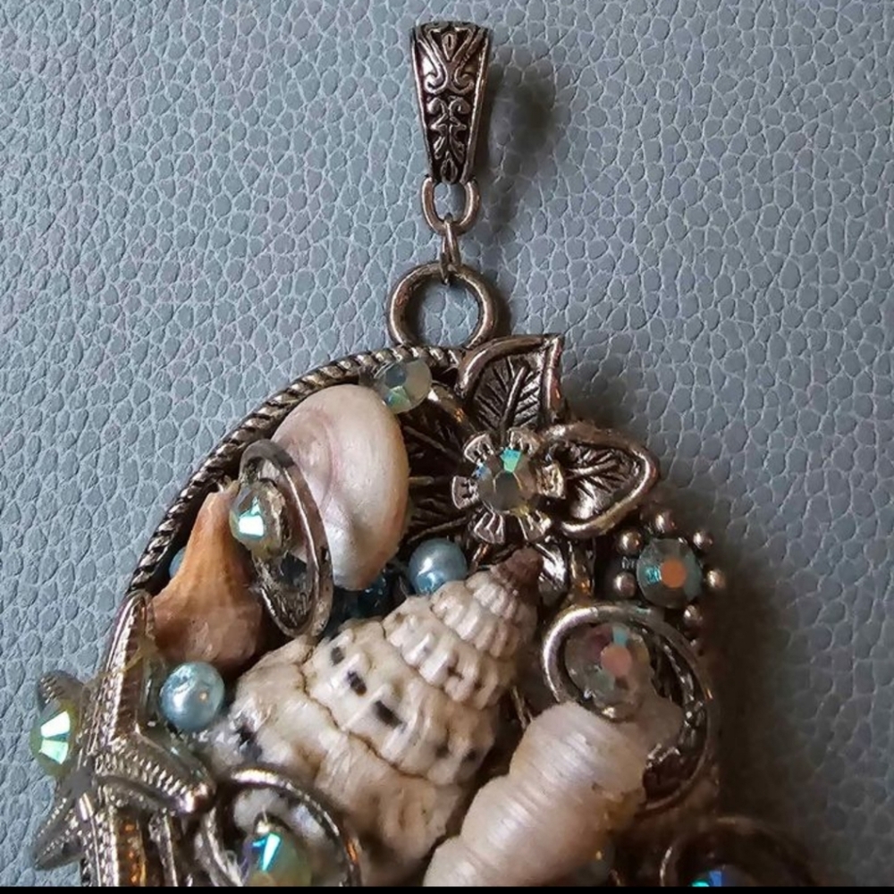 Handcrafted Unique Large Silver Tone Sealife Pend… - image 6